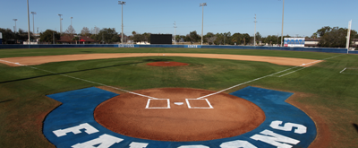 Backstop view of Daytona State College's baseball field.